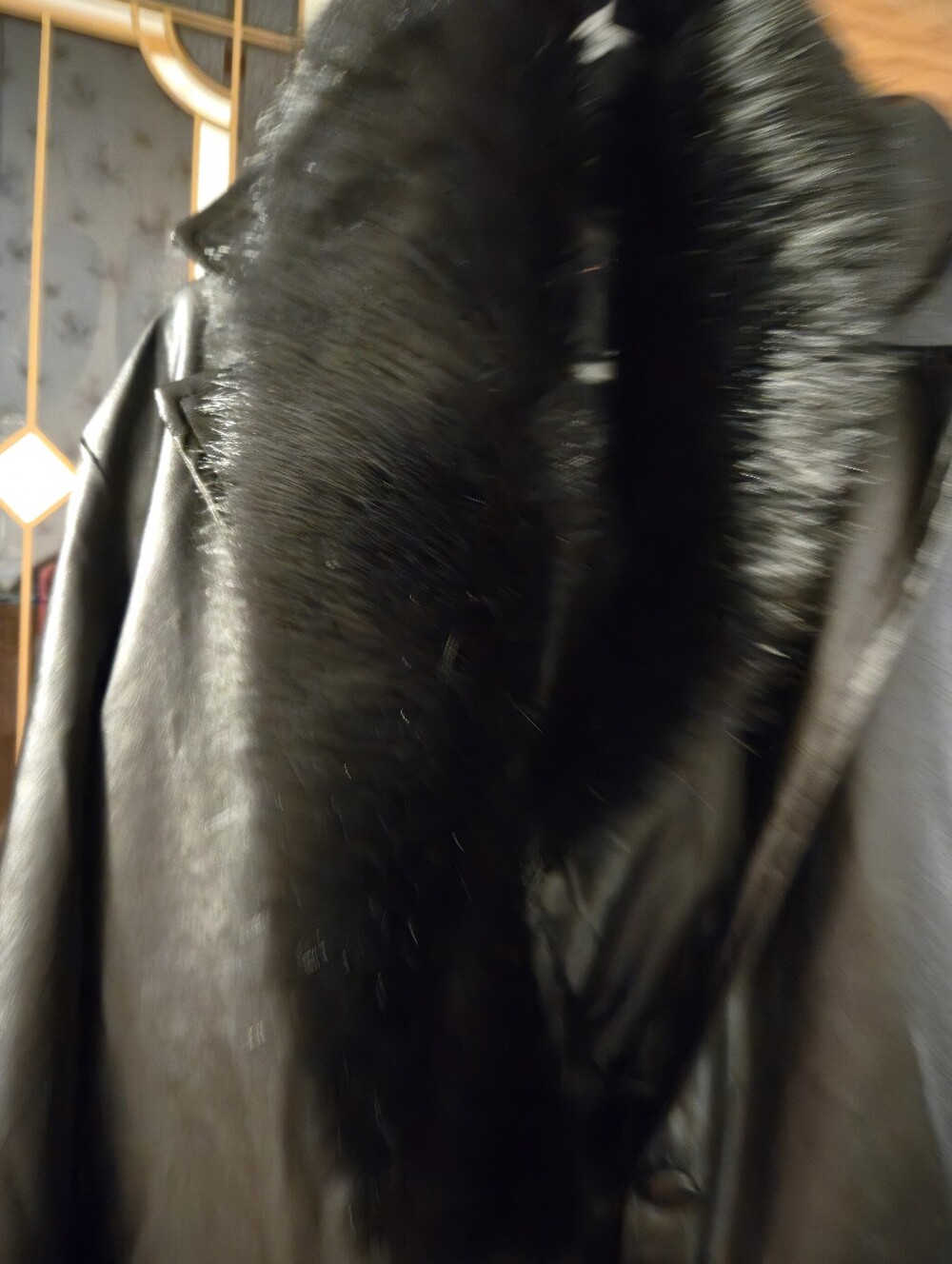 Black Faux Fur Trim Faux47 Inches Long Leather Long Coat - Women - Picture 2 of 5